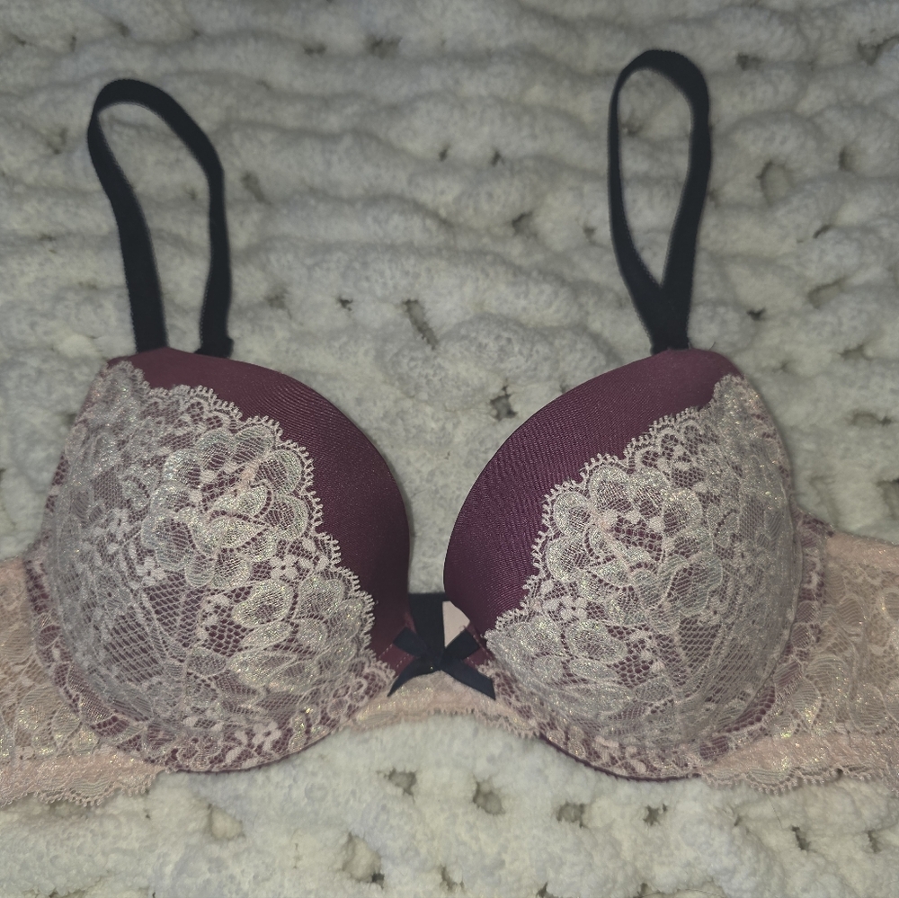 Victoria's Secret Burgundy and Pink Lace Bra Sz 34B